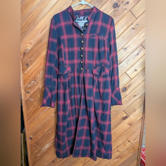  Free People Odessa Duster in maroon plaid Size Small - Picture 2 of 7